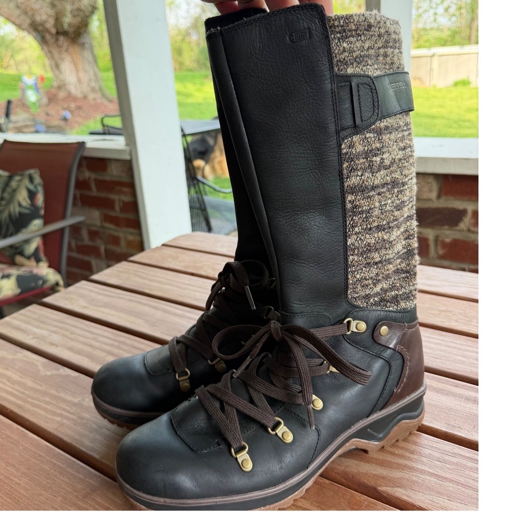 Merrell Silversun Zip Waterproof Boots Womens 8 Black Leather‎ Knit J42372